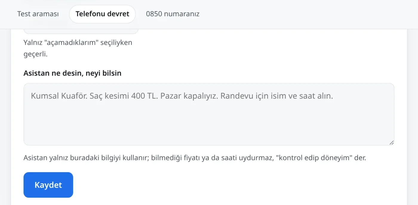 Sanal numaraya gelen çağrının panelde yönlendirme koduyla devredilmesi